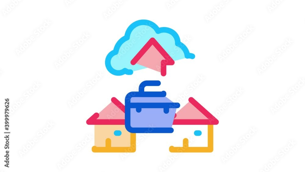 Poster remote work with cloud store icon animation. color remote work with cloud store animated icon on whi