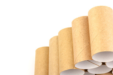empty paper toilet rolls on white background