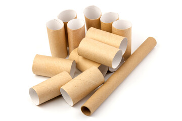 empty paper toilet rolls on white background