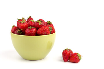 Ripe strawberries isolated on white background, place for text