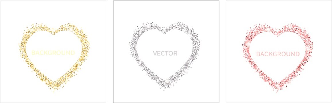 Sparkling heart dust isolated on white background. For social media posts, mobile apps, banners design and web/internet. Glitter style. Vector set.