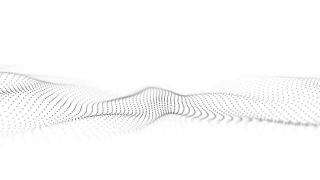 Digital dynamic wave of particles. Abstract white futuristic background. Big data visualization. 3D rendering.