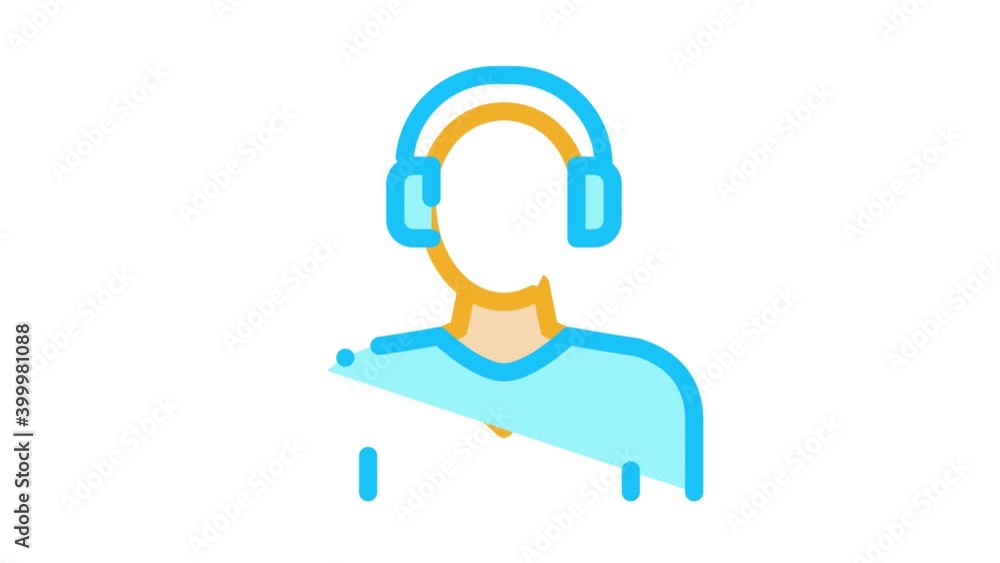 Poster webshop call center operator icon animation. color webshop call center operator animated icon on whi