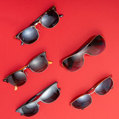 Flat ley set with sunglasses in a studio shot.