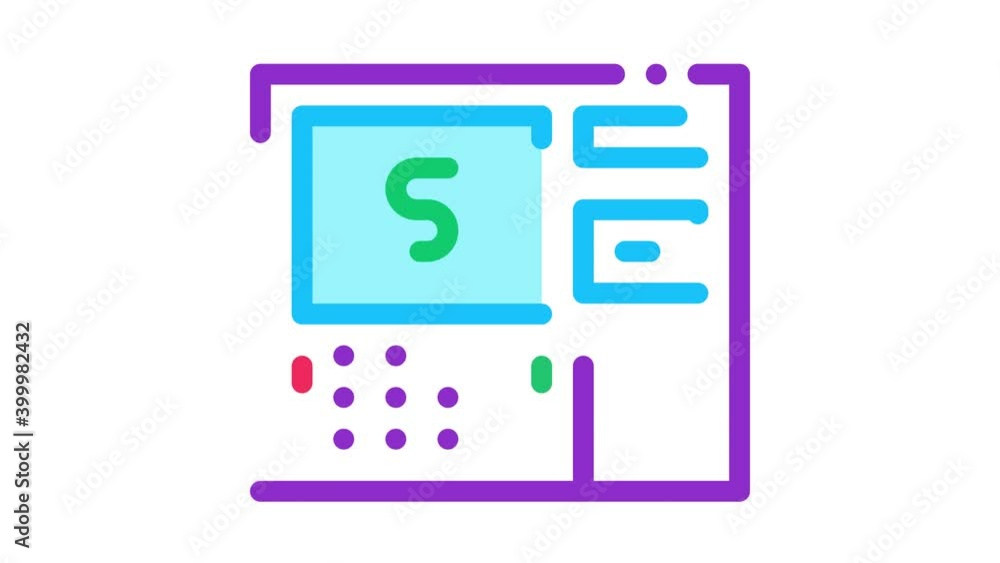 Poster atm machine display icon animation. color atm machine display animated icon on white background