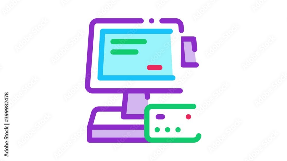 Poster pos terminal display and card icon animation. color pos terminal display and card animated icon on w