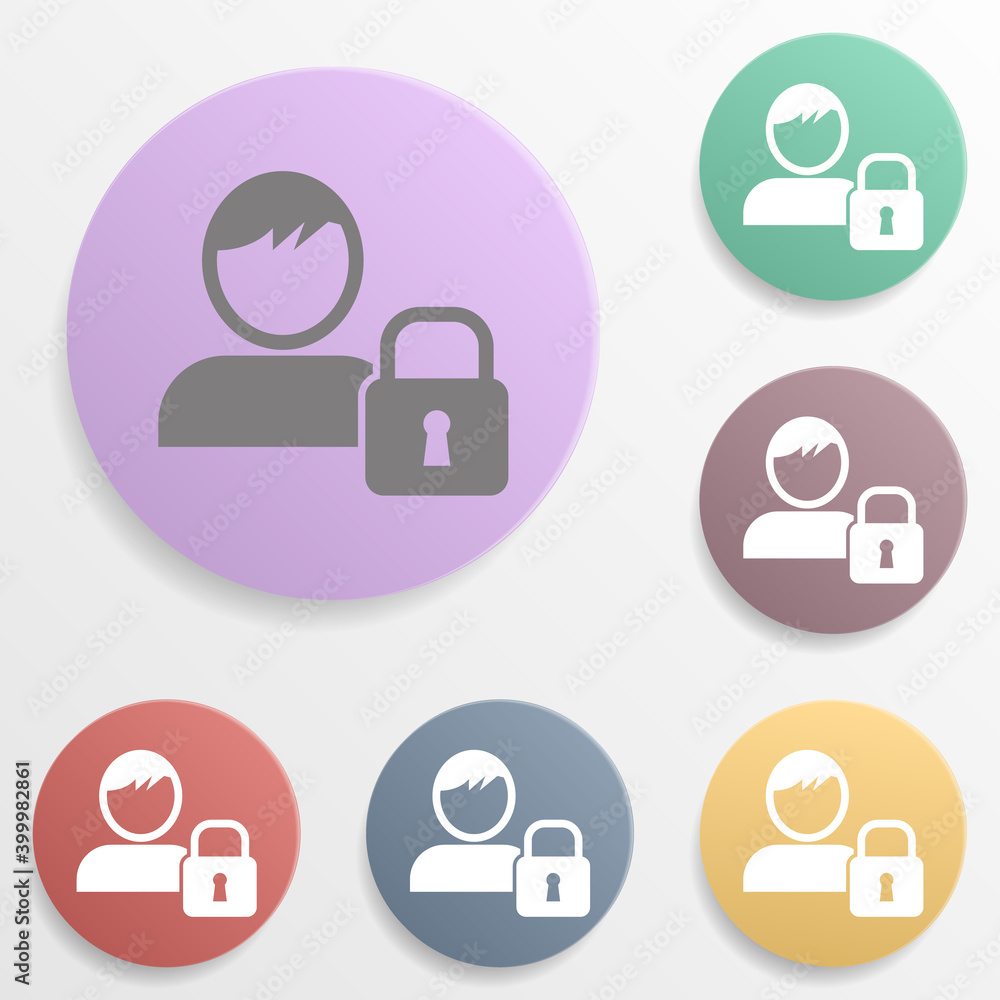 Poster user icon, lock badge color set icon. simple glyph, flat vector of web icons for ui and ux, website 
