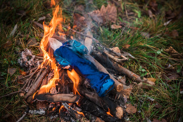 Pagan magic doll at fire, cleaner of negative and other rituals