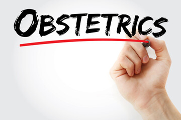 Obstetrics text with marker, concept background
