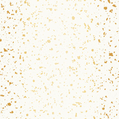 Vector white and gold foil hand crafted terrazzo pattern background. Backdrop of dense coarse grained stone granite particles. Abstract igneous rock texture of mineral crystals. All over print.