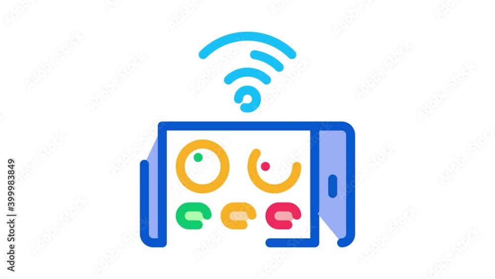 Poster drone phone application remote control icon animation. color drone phone application remote control 