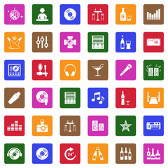 Night Club Icons. White Flat Design In Square. Vector Illustration.