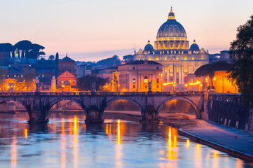 Plakat Tiber River, Saint Pietro Basilica, Vatican City, Rome, Italy, Europe
