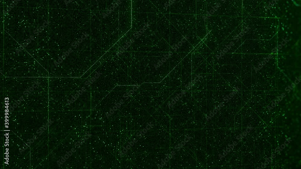 Poster Scheme of lines on green background. Animation. Diagram with moving lines in cyberspace of matrix. Diagram In matrix with shiny green background