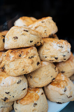 Scones on display, Bourton-on-the-Water, Cotswolds, Gloucestershire, England