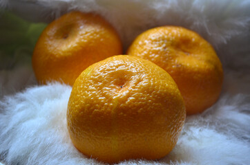 Beautiful orange tangerines on a white background. Fruits, citrus fruits.
