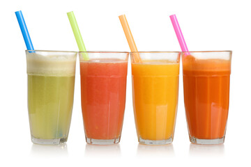 Set of fresh fruits and berries smoothie juice