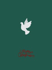 Cartolina verde rosso oro con colomba bianca buon Natale 