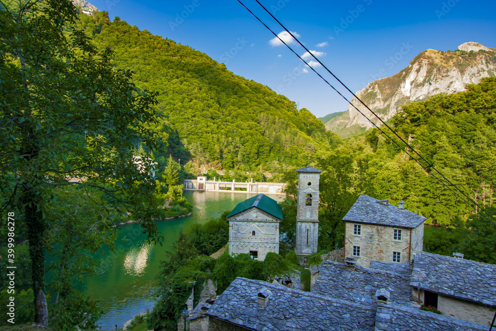 Poster isola santa, lucca. old castle in the mountains