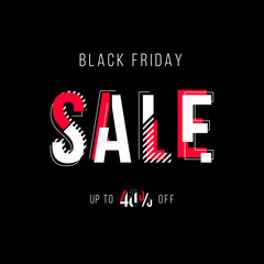 Vector black, red and white 3D effect sale typography design on a black background.