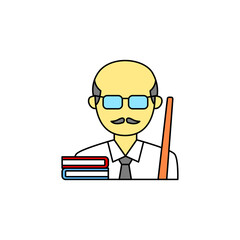 Simple male teacher avatar vector illustration isolated on white background. Linear color style of teacher icon