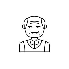 Simple old man vector illustration in line art style isolated on white background. Linear style of grandfather icon