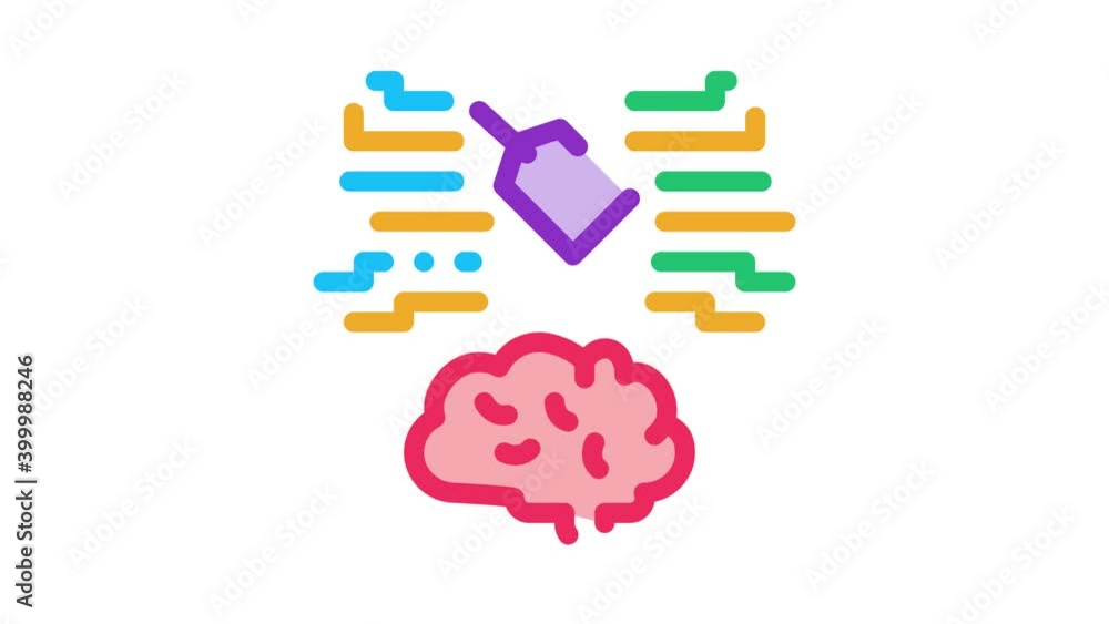 Poster neuromarketing label and brain icon animation. color neuromarketing label and brain animated icon on