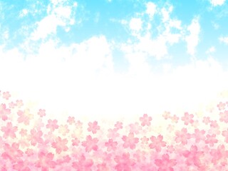 満開の桜と空の背景イラスト no.01