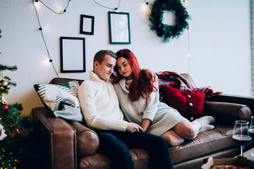 Peaceful couple embracing on Christmas day