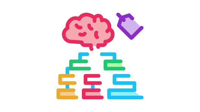 brain label hierarchy chart Icon Animation. color brain label hierarchy chart animated icon on white background