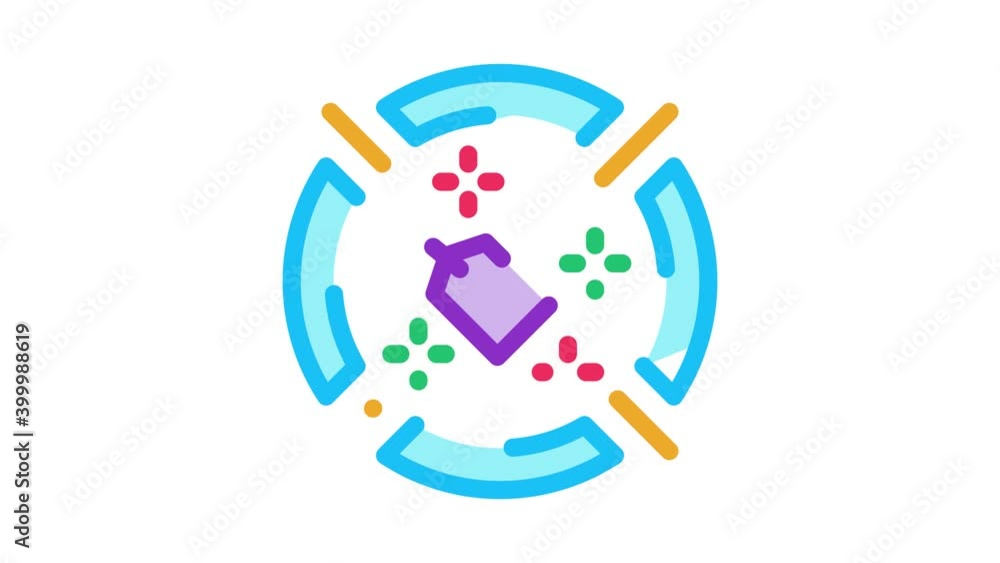 Aufkleber label target aim icon animation. color label target aim animated icon on white background