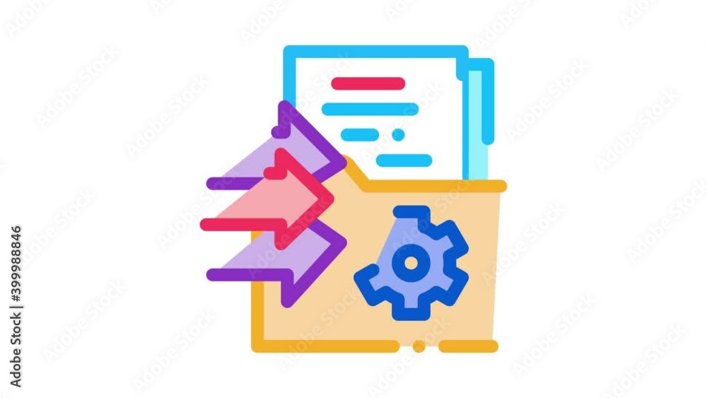 Poster document adding in folder icon animation. color document adding in folder animated icon on white bac