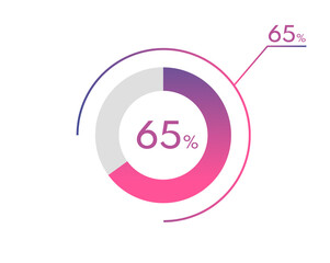 65 Percentage diagrams, pie chart for Your documents, reports, 65% circle percentage diagrams for infographics