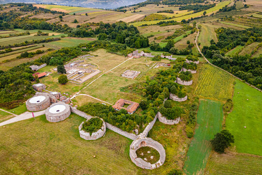 Aerial of the ancient Roman ruins of Gamzigrad, UNESCO World Heritage Site, Serbia