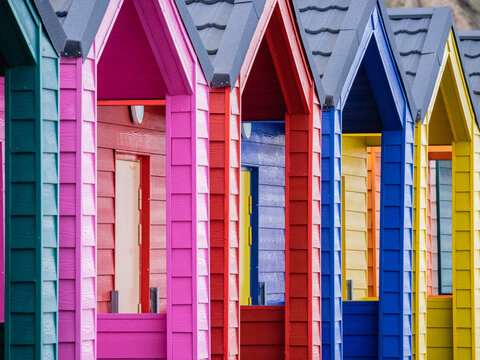 Beach huts, Saltburn-by-the-Sea, North Yorkshire, England