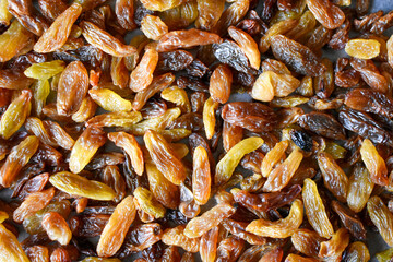 Delicious raisins on the table in full frame