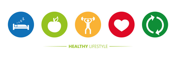 healthy lifestyle icons sleep apple yoga heart sport vector illustration EPS10