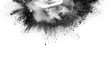 particles of charcoal on white background, abstract powder splatted on white background, Freeze...