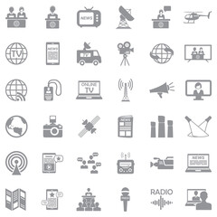 News Reporter Icons. Gray Flat Design. Vector Illustration.