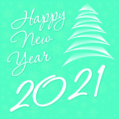 Happy New Year 2021 greeting card in blue colors