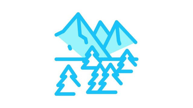 snowy mountain and forest nature Icon Animation. color snowy mountain and forest nature animated icon on white background