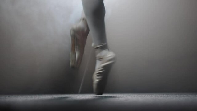 Young woman ballerina dancing on her pointes on the stage