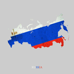 Russia flag in the form of a map of Russia. Isolated