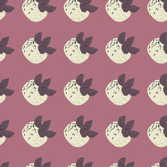 Abstract persimmon seamless doodle pattern. Light purple background. Nature fruits print.