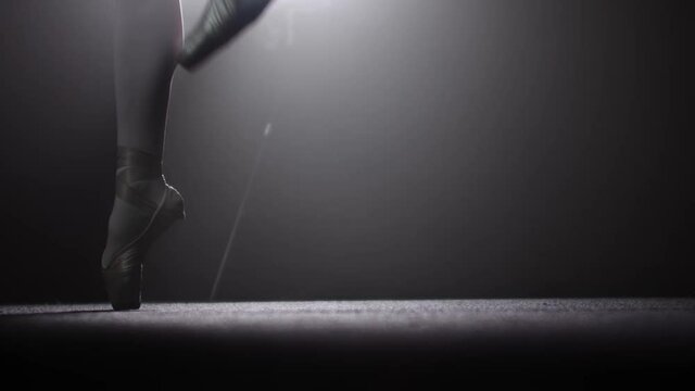 Woman ballerina dancing on her pointes on the stage