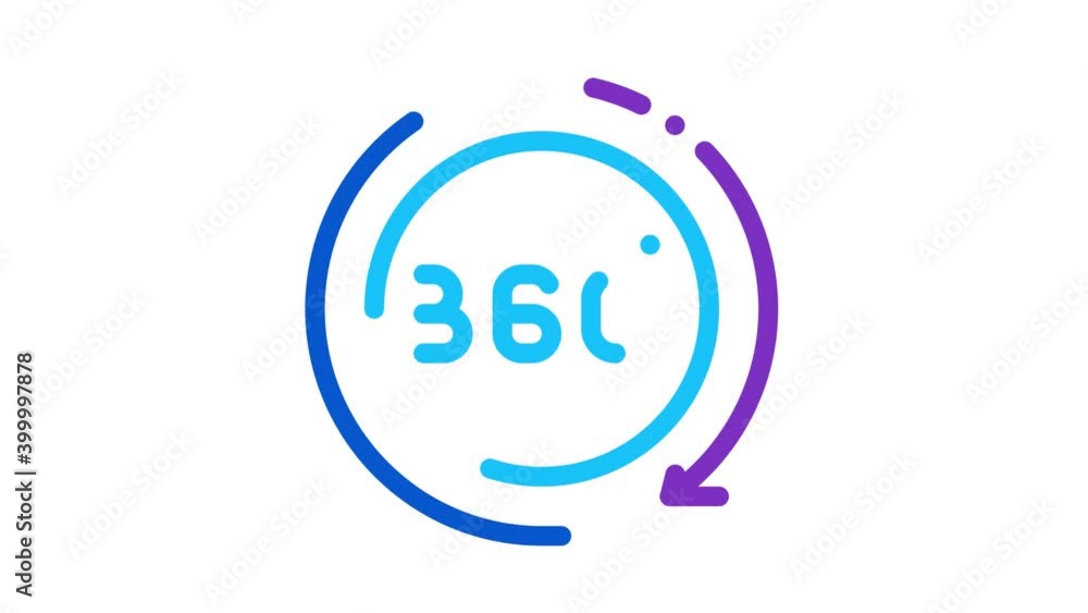 Poster 360 degree view icon animation. color 360 degree view animated icon on white background