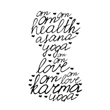 Yoga. Vector. Asana. Karma. Health.  Love. Text. Vector lettering