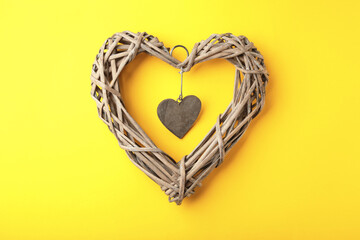 Valentines Day Heart on yellow background. Trend 2021.