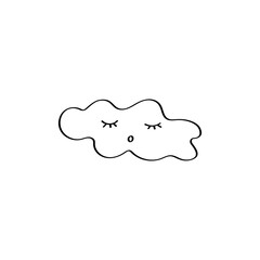 Hand-drawn nice cloud. Doodle illustration. Simple vector design element. Black outline isolated on a white background