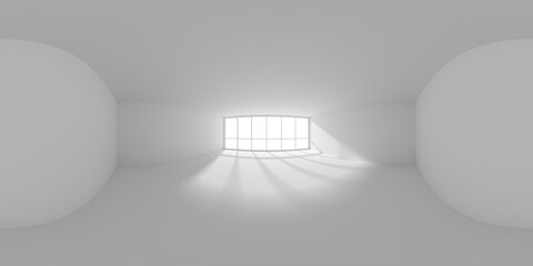 Empty white business office room with sunlight from large window HDRI map